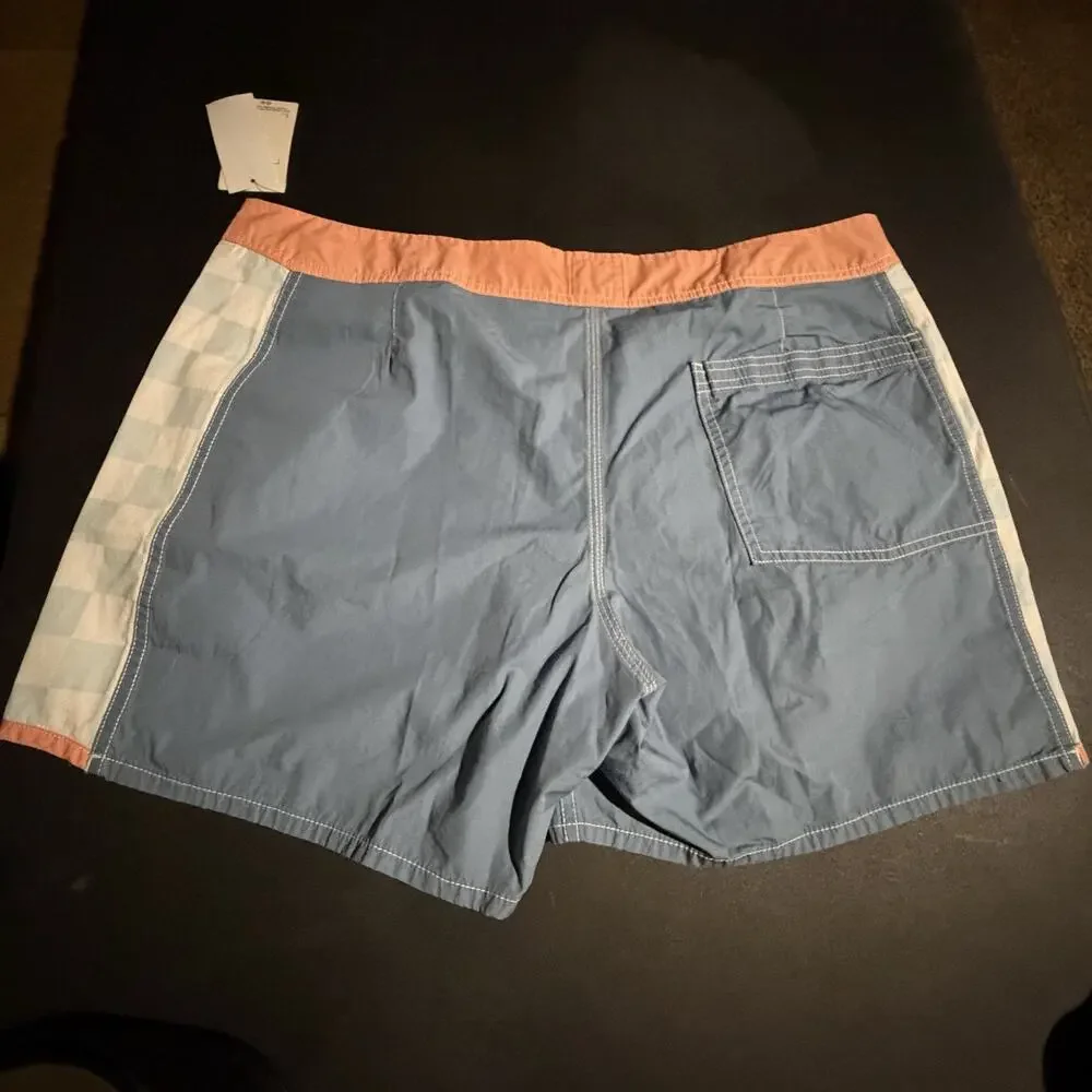 Quiksilver Boardshorts Mens 38 Blue Colorblock Checkered Surf Swim Trunks NWT